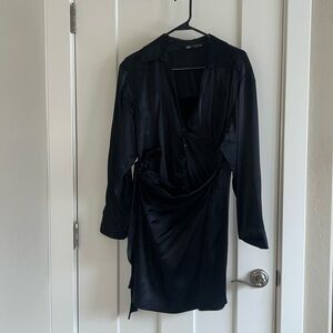 ZARA LBD SILKY SATIN KNOTTED WRAP MINI